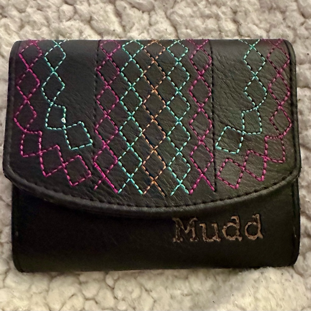 Mudd Black Wallet with Multicolor Stitching